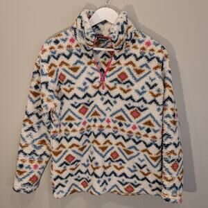 Eddie Bauer Fleece Pullover 1/4 Zip Tribal Inspired Pattern Cozy Layer - Size S